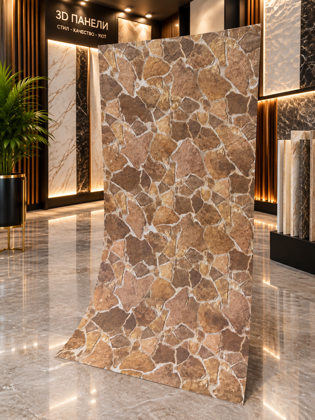 Гъвкав камък Скална мозайка бежов и кафяв – декоративна облицовка за стени